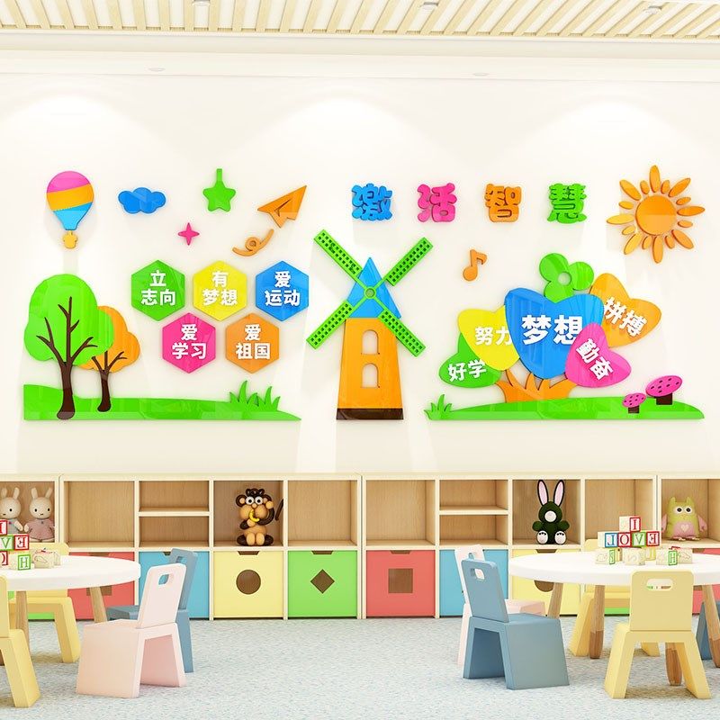 幼儿园午托管班教室布置文化墙贴环创主题墙成品培训机构墙面装饰,家居饰品,文化墙贴,淘宝优惠券,粉丝福利购,淘宝优惠卷