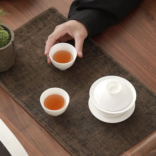 三才盖碗白瓷功夫茶具泡茶碗羊脂玉薄胎敬茶碗送两功夫茶杯礼盒装