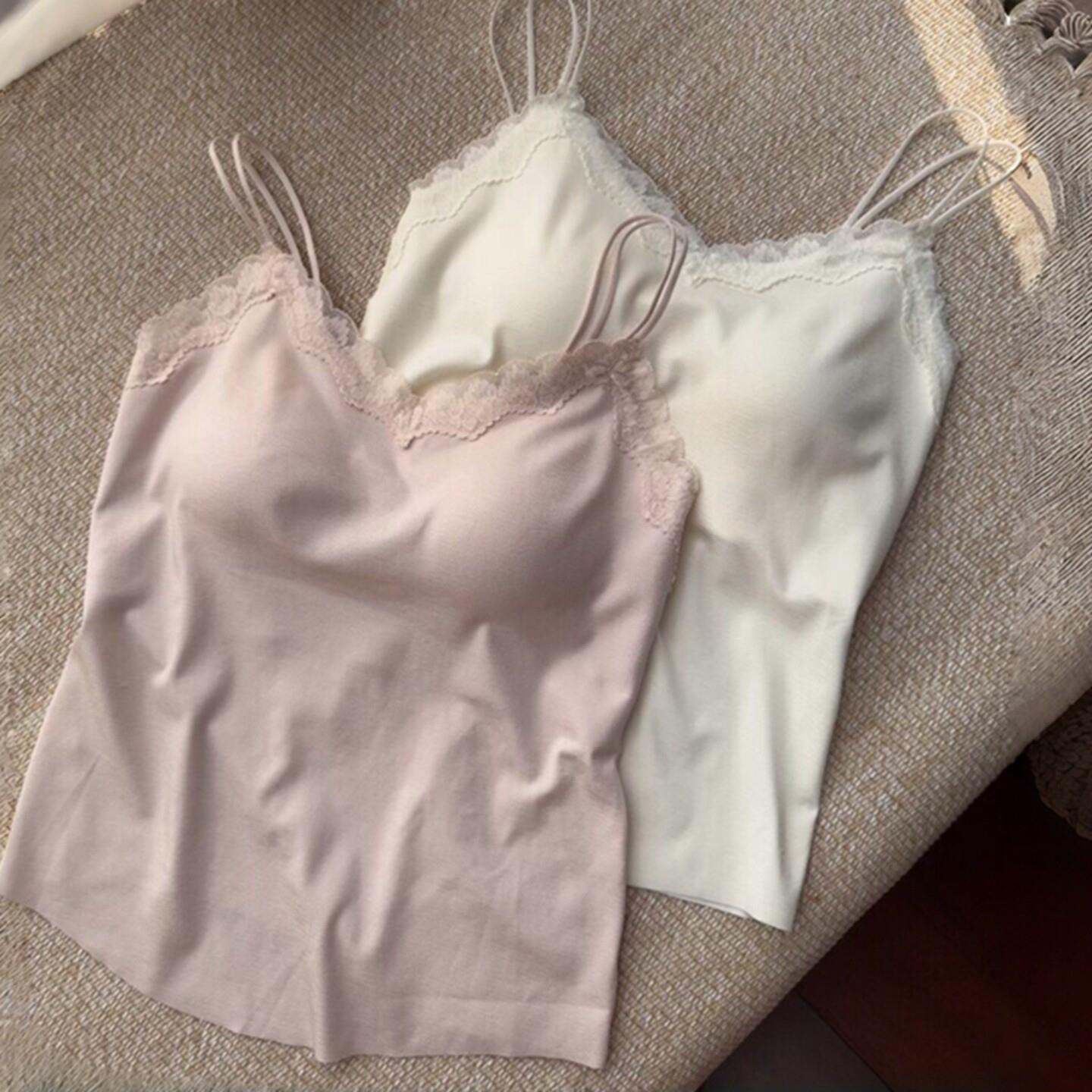 蕾丝美背吊带女可内搭外穿带胸垫遮副乳背心细肩带修身凉感打底衫
