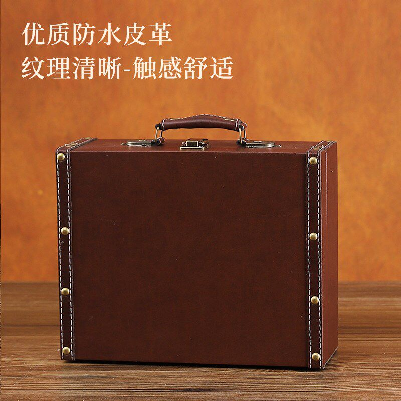 欧式小手提箱复古收纳箱老式皮箱怀旧拍摄道具杂物整理储物木箱子