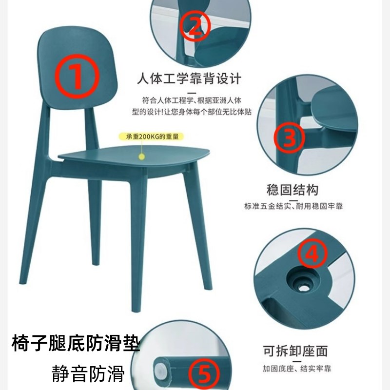 北欧塑料餐椅子家用轻奢高级感靠背椅餐厅客厅商用等位网红高端凳