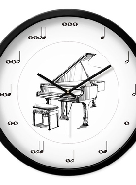 音乐符号钟表艺术机构培训教室时钟静音挂表摩门创意音符钢琴挂钟