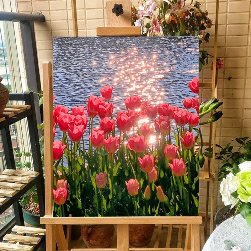 数字油画diy填充涂色郁金香油彩画高级感丙烯卧室客厅手工装饰画,家居饰品,桌面摆件,淘宝优惠券,粉丝福利购,淘宝优惠卷
