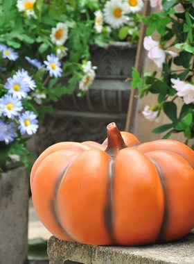 乡村田园丰收节万圣节花园庭院仿真仿木刻南瓜树脂摆件装饰品