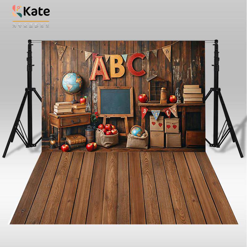 Kate摄影背景布复古木地板室内儿童摄影幼儿园环创留影拍摄背景墙