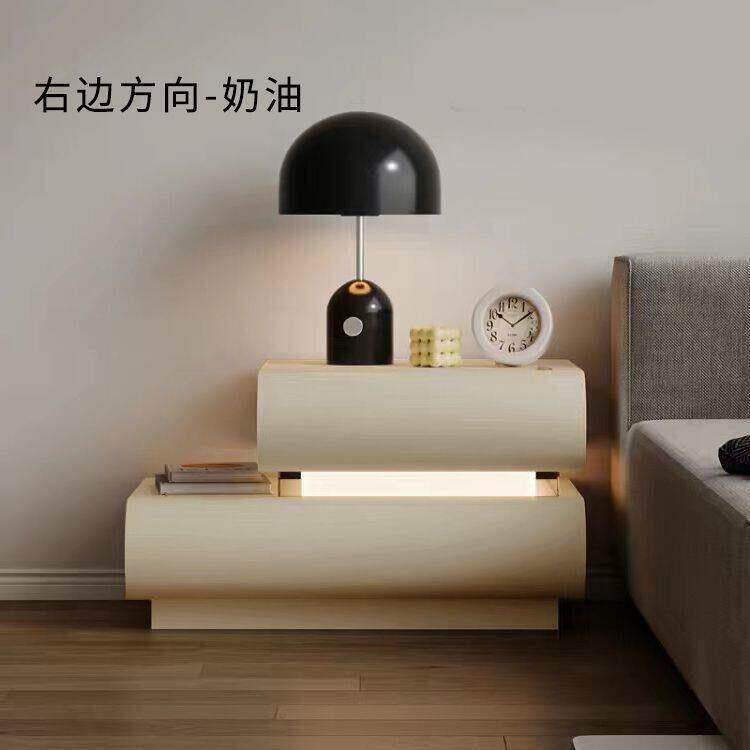 纯实木床头柜皮面网红智能带灯ins风床头柜卧室家用法式床头柜