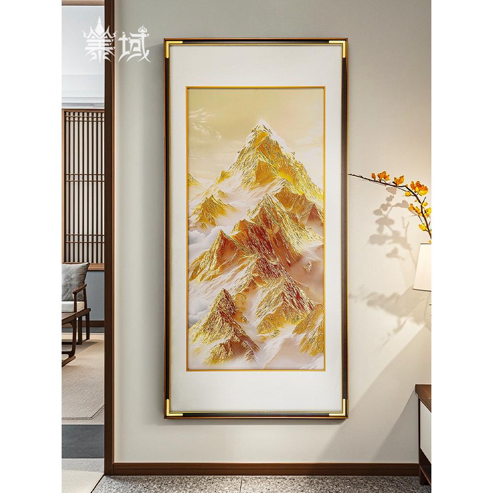 手工錾刻 铜雕画《日照金山》玄关走廊装饰画 新中式餐厅竖版挂画