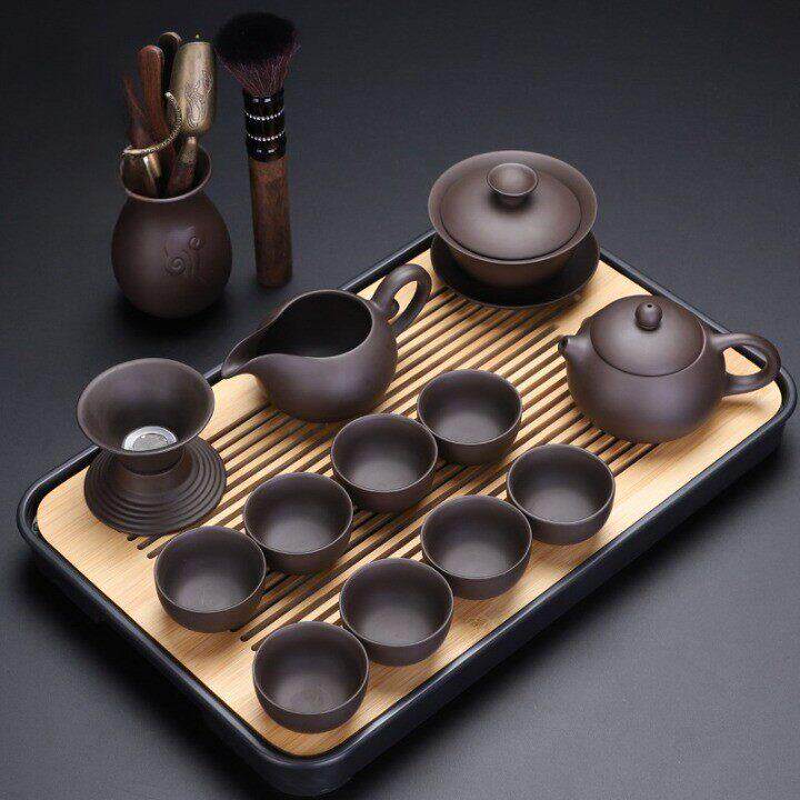 景德镇汝窑祥业原矿紫砂功夫茶具套装家用中式复古办公室会客泡茶