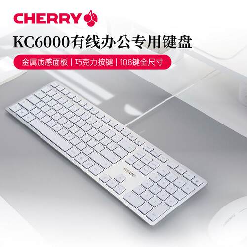CHERRY KC6000 ABS塑壳银色轻音有线键盘 108键商务办公用