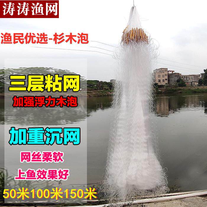 木泡三层粘网加重沉网捕鱼网挂网鲫鱼网白条网渔网50米100米150米