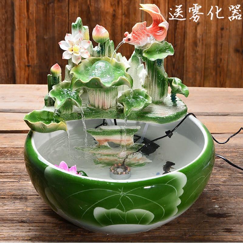 弗朗德家居客厅饰品中式荷花鱼缸流水摆件高档轻奢送朋友乔迁礼物