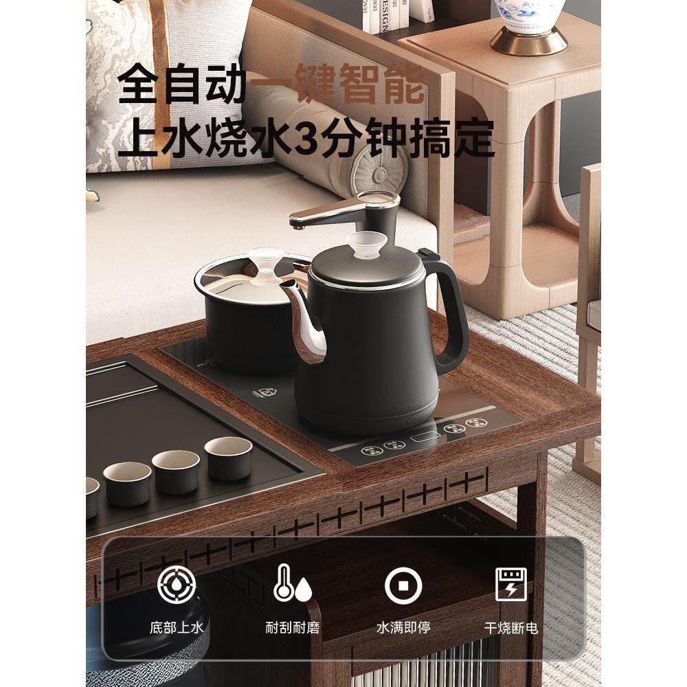 竹制大黑金咖啡桌边桌可移动推车茶桌可折叠餐桌巴士小客厅沙发边