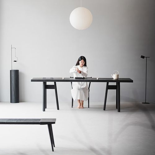 叁几 侘寂风黑色实木大板茶桌家用小户型书桌白蜡木餐桌子工作台