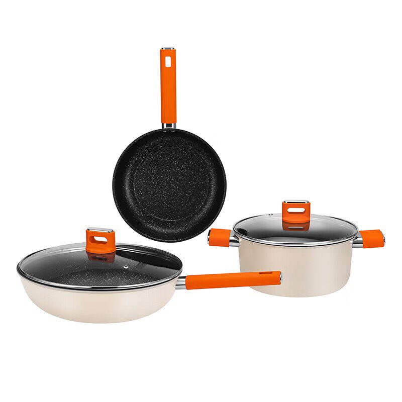 德世朗锦橙精铁不粘锅三件套炒锅汤锅煎锅燃气灶DFS-TZ936B