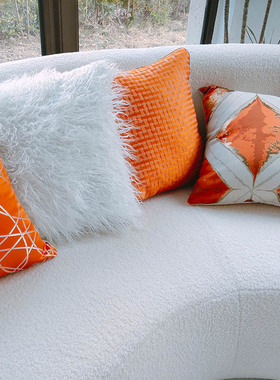 橙色橘色沙发抱枕样板房靠垫靠包垫低奢床头抱枕客厅装饰枕现代