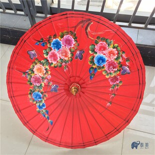 泰国油布伞 手绘仿古装饰伞 摄影舞蹈伞东南亚餐厅吊顶红色工艺伞