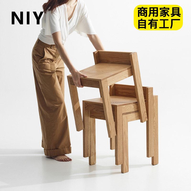 niy堆叠凳凳子原木折叠餐椅实木餐凳创意咖啡厅可叠放餐饮商用