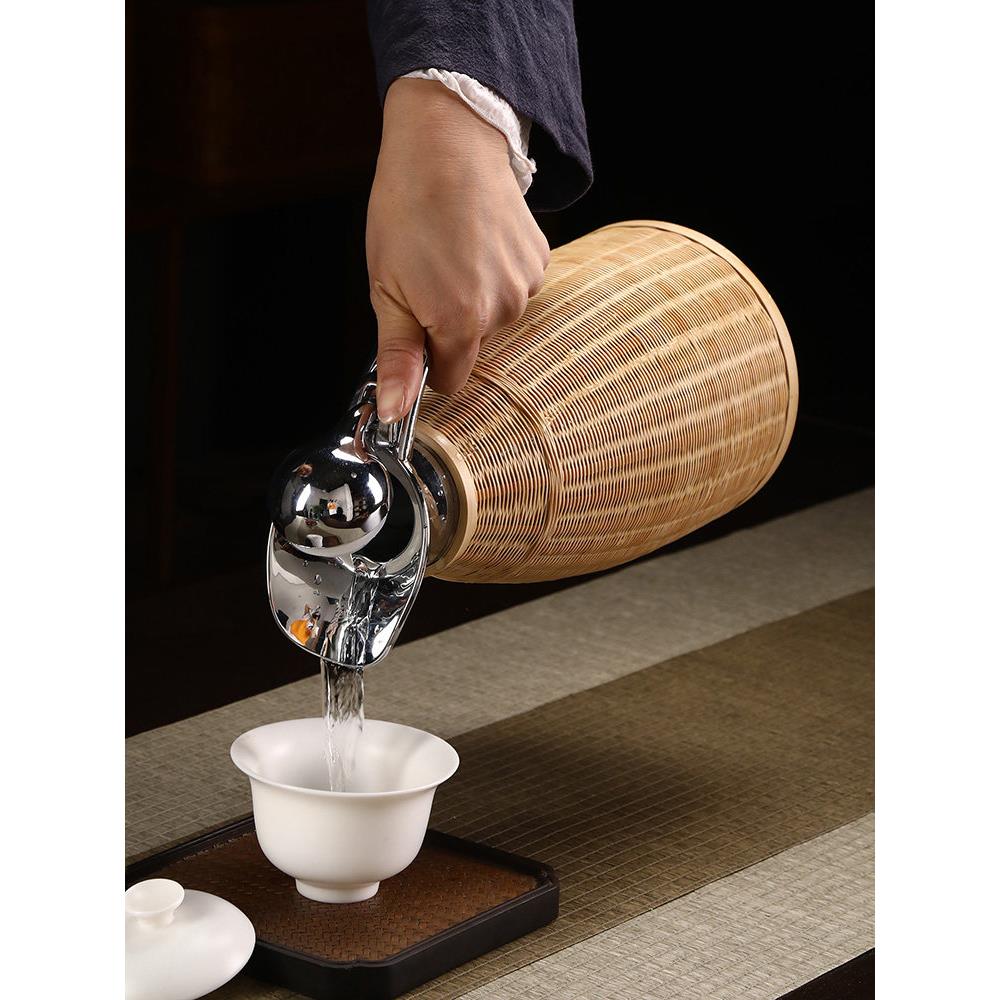 复古精品茶壶纯手工竹编家用热水瓶保温壶不锈钢超大号高档暖水壶