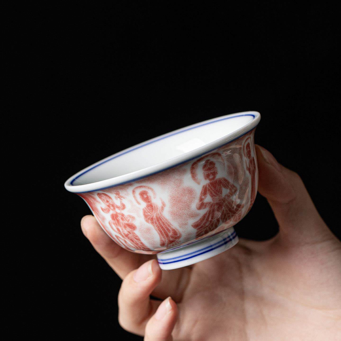 国潮风敦煌压手杯青花个人专用主人杯大号陶瓷功夫茶具茶盏茶杯