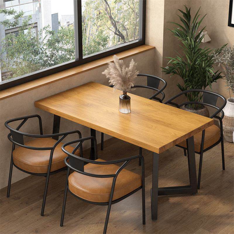 网红小吃奶茶店实木餐桌休闲咖啡厅桌椅组合面馆茶餐厅长方形桌子