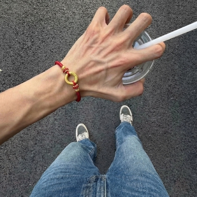 2026新款男士红绳沙金平安扣