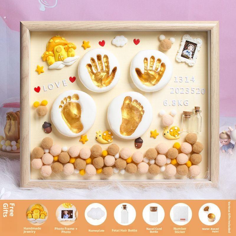 满月纪念手足印宝宝手印脚印婴儿百天手脚印泥相框新生儿胎毛礼物
