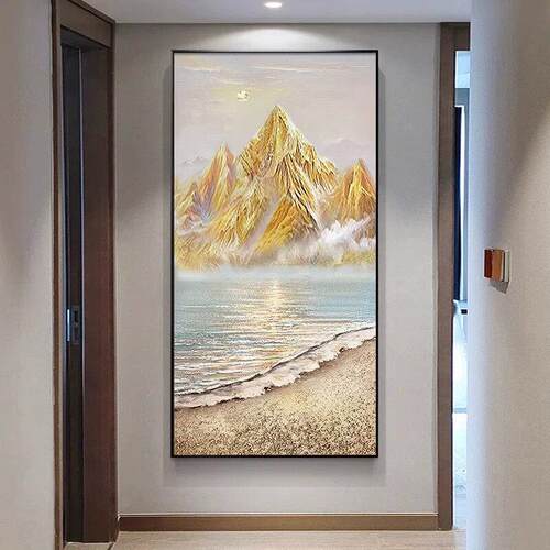 金色发财树入户玄关画挂画山水风景过道背景墙走廊装饰画高级壁画