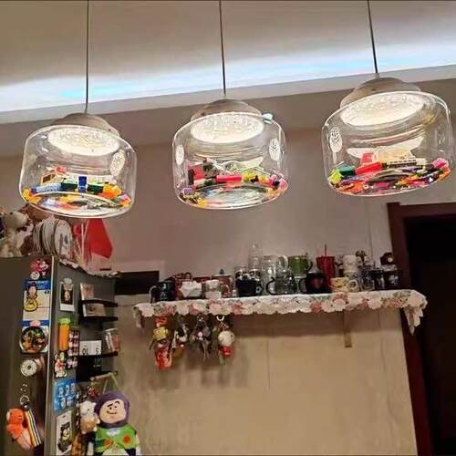 饭厅灯玻璃吊灯三头组合简约个性餐桌饭厅灯动物DIY灯具中山灯具