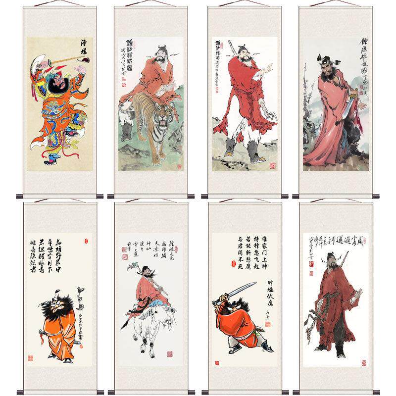 风水画钟像卷轴画绢画高清清秀覆古卷轴宣纸画人物挂画无框画