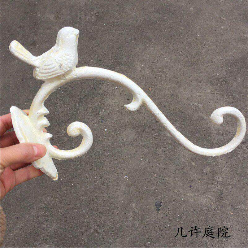 白色复古做旧小鸟大吊钩 铸铁铁艺吊篮花盆风铃挂钩 花园庭院装饰