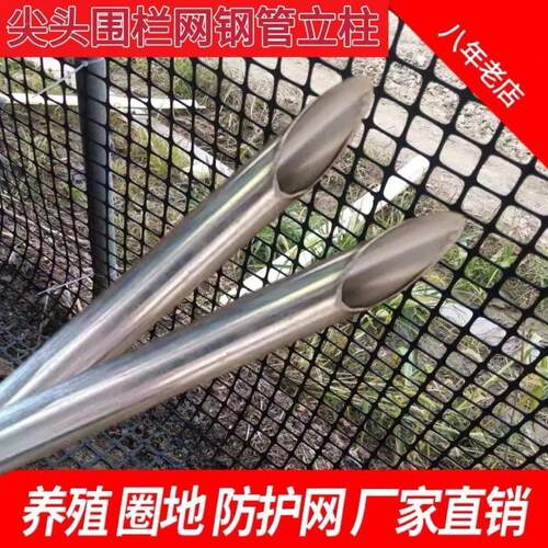 加厚尖头围栏立柱杆铁丝网围栏镀锌钢管空心圆管方管支撑杆地桩插