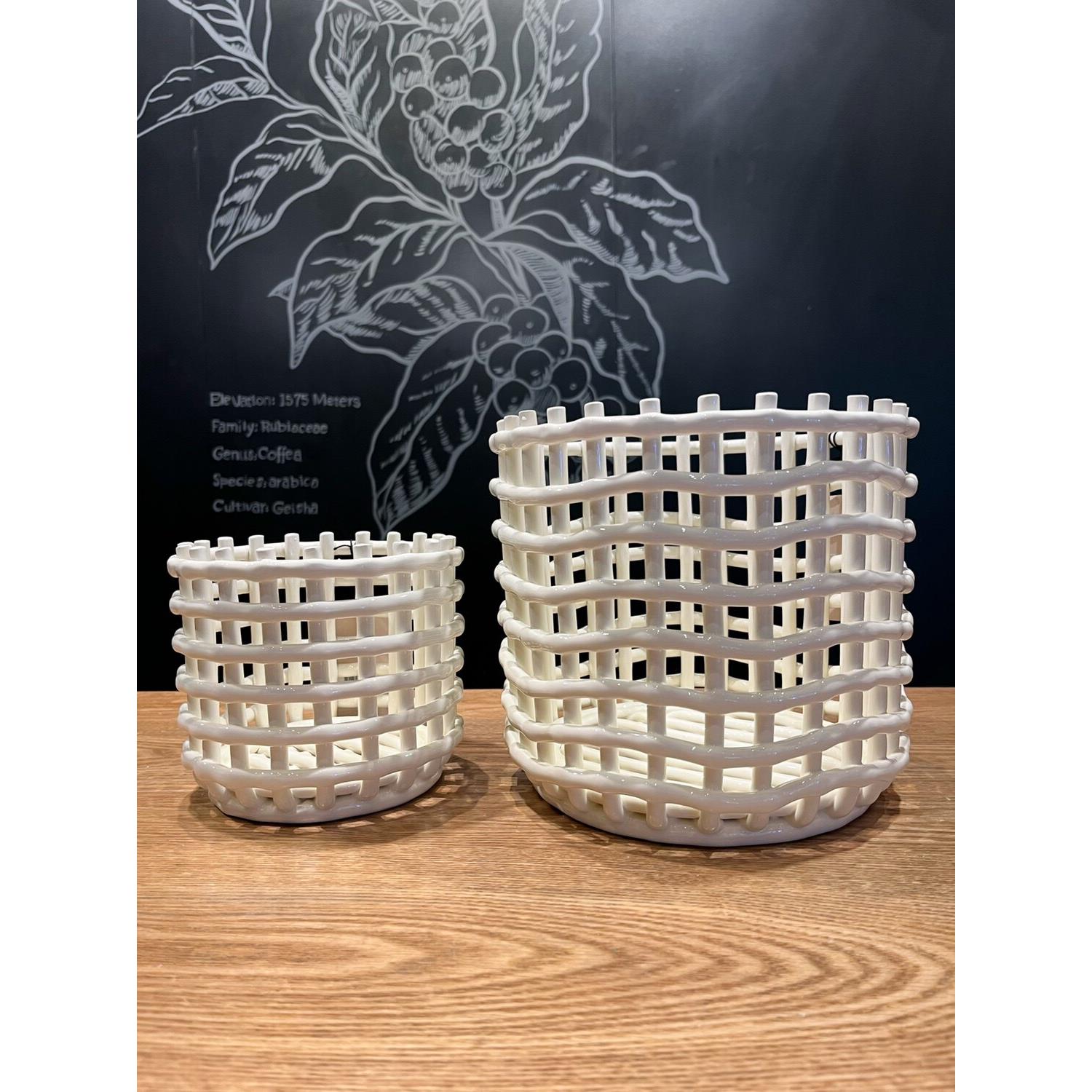 北欧风丹麦Ferm Living Ceramic Basket手工陶瓷编织篮工具收纳筐