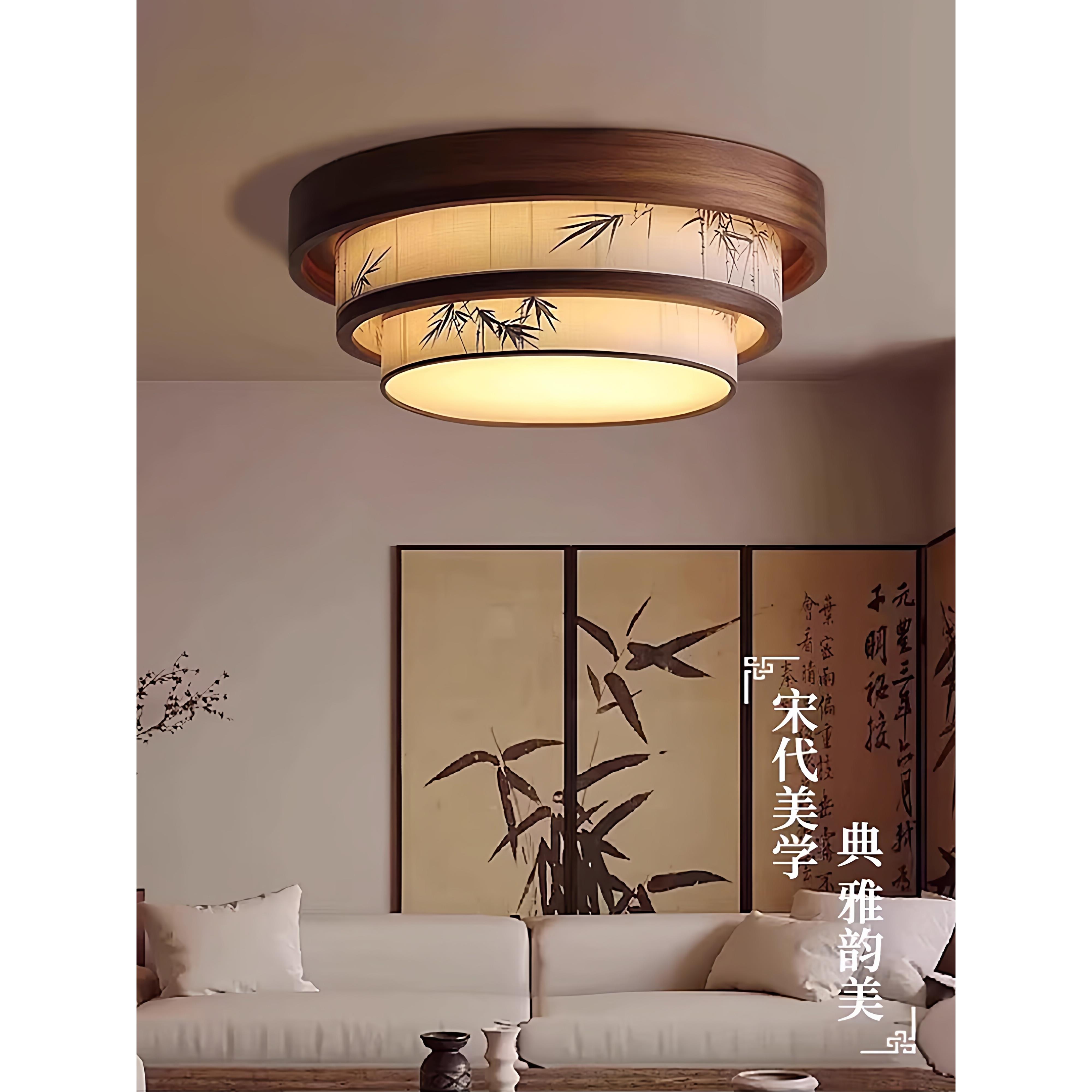 宋代美学布艺吸顶灯中式墨竹山水书房灯多层蛋糕造型客厅餐厅灯具