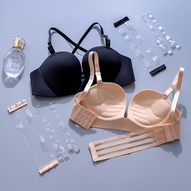 无肩带文胸女婚纱照专用聚拢防滑隐形胸贴礼服露背内衣抹胸胸罩厚