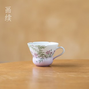 画续手绘凌霄花茶杯陶瓷主人杯新款高档侧把杯子女士个人专用茶盏