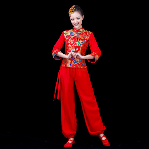 新款秧歌服演出服广场舞套装女中国风民族扇子舞蹈服装打鼓腰鼓服