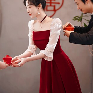 敬酒服新娘结婚礼服裙高腰遮肚显瘦订婚回门小个子孕妇可穿连衣裙