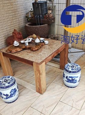 高温陶瓷凳子家居换鞋凳景德镇青花瓷器矮凳中式圆凳鼓墩凉墩浴凳