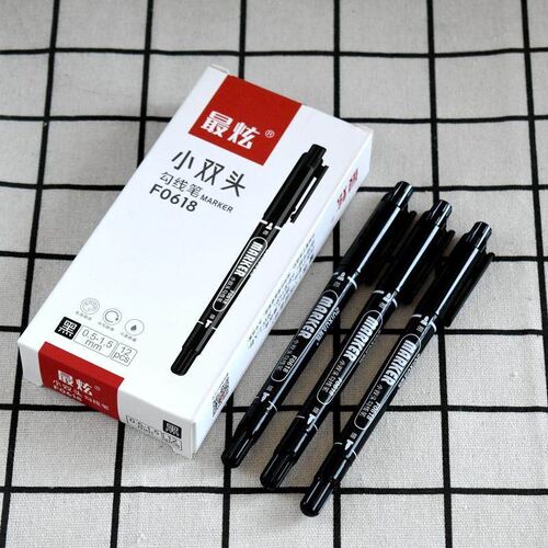 最炫F0618小双头记号笔黑色美术绘画勾线笔油性笔防水细头粗头