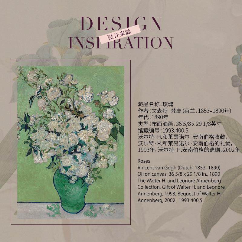 网红大都会玄关装饰画梵高名画玫瑰花中式书房壁画客厅沙发背景墙