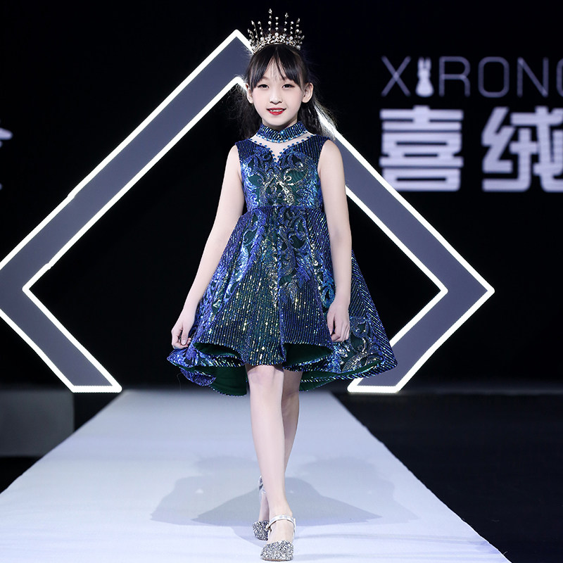 女童礼服轻奢走秀舞台演出钢琴演奏长裙儿童主持人轻奢模特公主裙