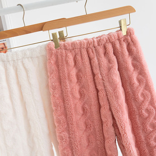 冬季女加绒加厚珊瑚绒睡衣上衣冬款法兰绒家居服暖暖套装居家服