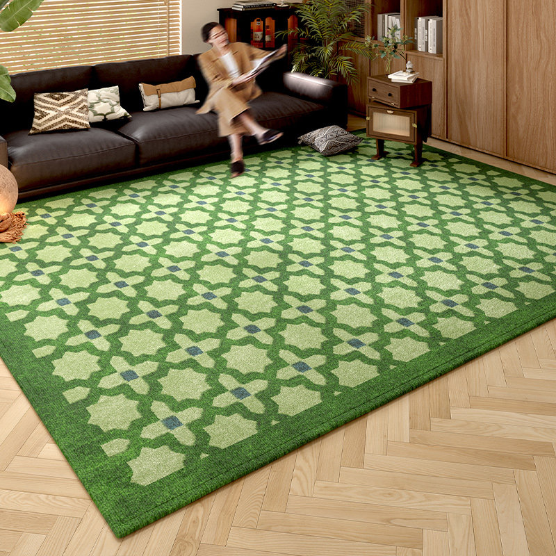 绿色地毯客厅法式复古沙发茶几棋盘格免打理卧室绿色格子免洗可擦,居家布艺,地毯,淘宝优惠券,粉丝福利购,淘宝优惠卷