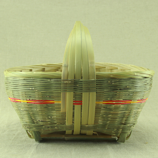 大号竹箩筐手工竹编竹箩演出道具扁担筐采茶筐淘米筐买菜水果箩筐