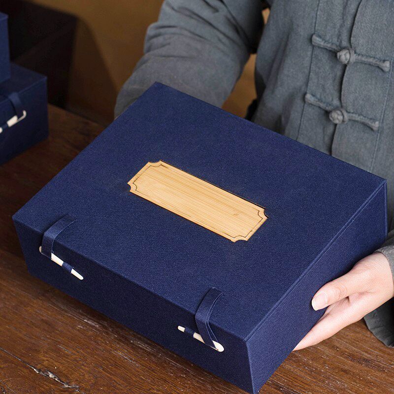 原点包装锦布楠竹茶具包装礼盒复古中式茶道送礼锦盒海水纹茶盘盒