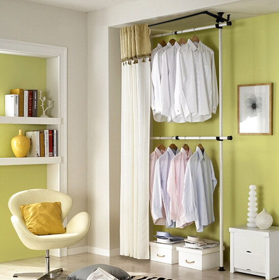 顶天立地落地衣架双杆式卧室挂衣架韩式自由组合多功能家用衣帽架