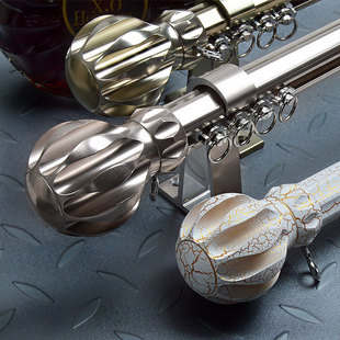 一体式通拉下滑杆窗帘轨道窗帘杆别墅款香槟橄榄色单杆双杆