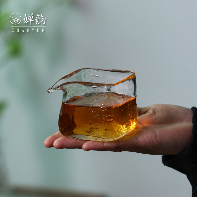 婵韵斋居饴山公道杯透明气泡四方公杯茶海分茶器均茶公杯小田月月