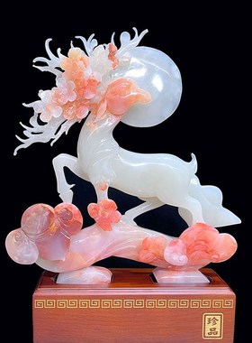 天然玉石摆件鹿客厅玄关电视柜办公室博古架酒柜装饰工艺高档招财