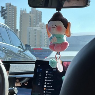 佛小伴车载挂件2024新款汽车后视镜创意毛绒玩具玩偶平安车内装饰